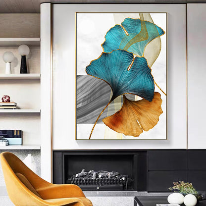 Blue Yellow Gold Leaf Abstract Canvas Art