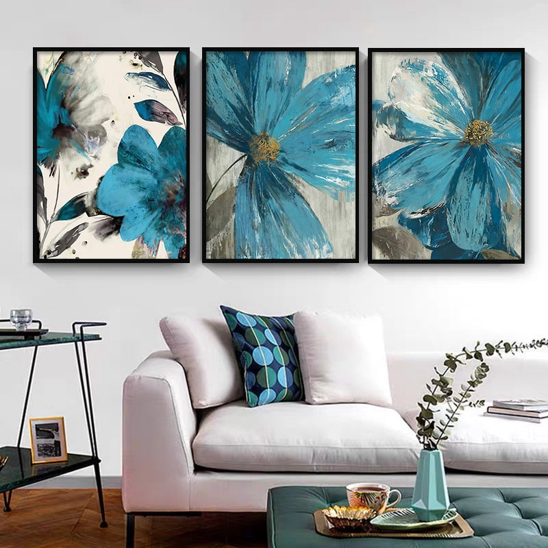 Blue Paint Flowers Canvas Art