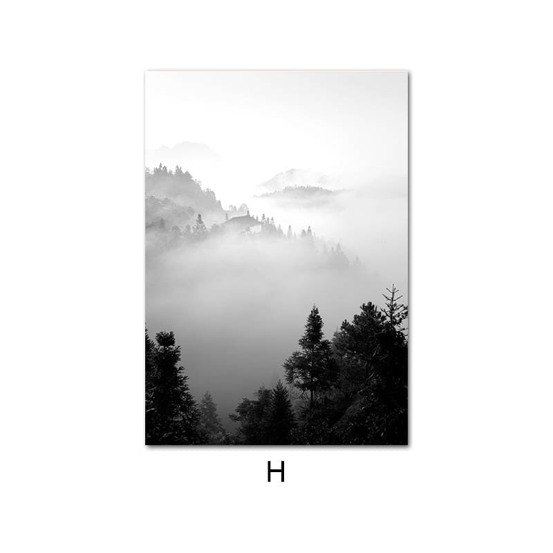 Scandinavian Black White Nature Landscape Canvas Art