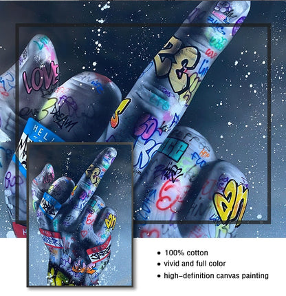 Middle Finger Gesture Graffiti Art Canvas