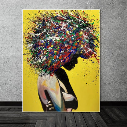 Abstract Frizzy Hair Girl Wall Art Canvas