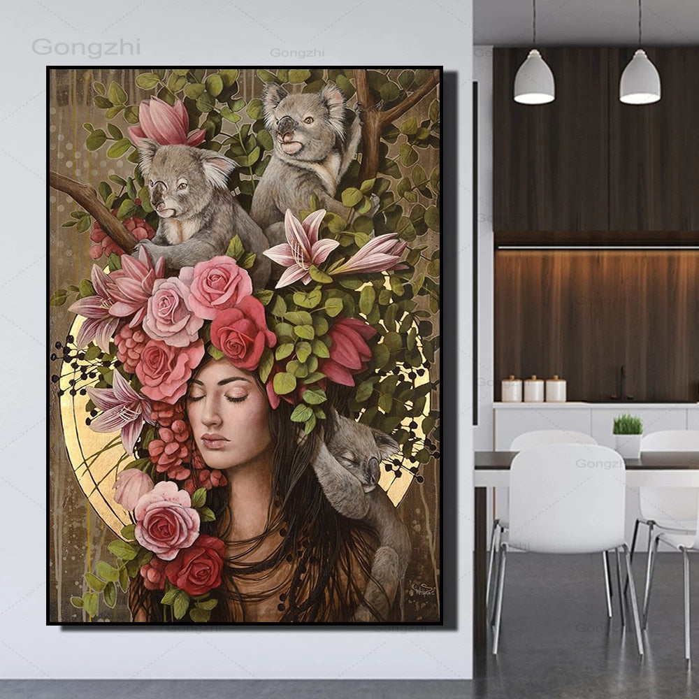 Abstract Flowers Woman Canvas Art