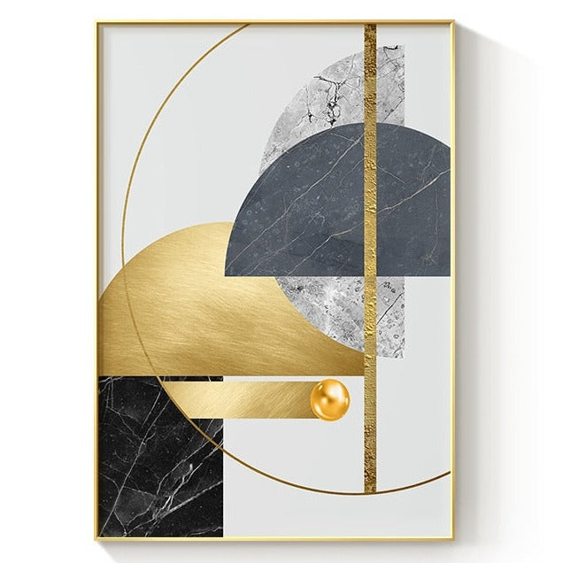 Golden Gray White Abstract Geometric Canvas Art