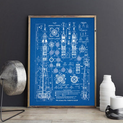 Russian Rocket Patent Blueprint Canvas Art