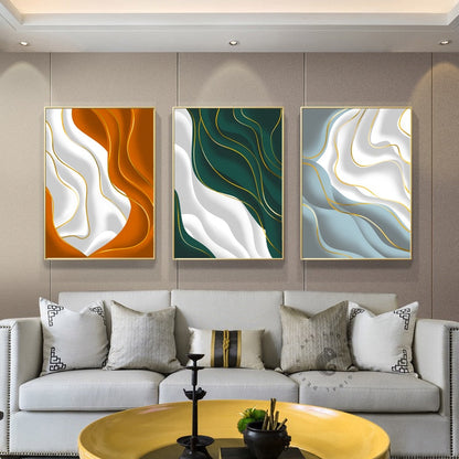 Abstract White Golden Streamline Canvas Art