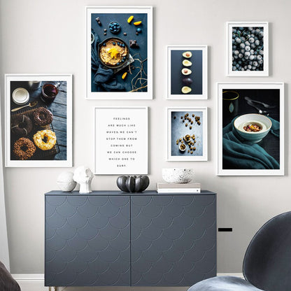 Doughnut Coffee Blueberry Avocado Blue Canvas Art