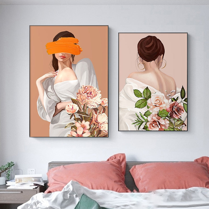 Illustration Orange Dress Woman Canvas Art