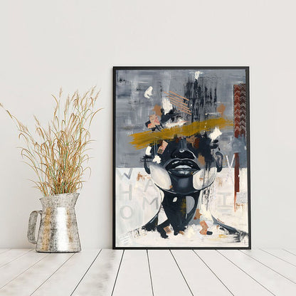 Abstract Silver Woman Head Canvas Art