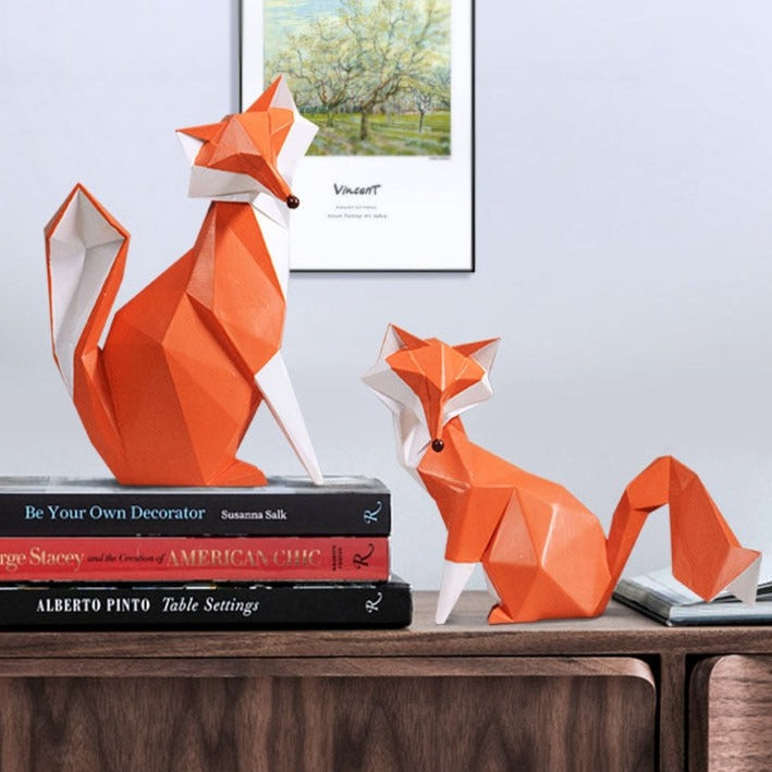 Geometric Orange Fox Statue