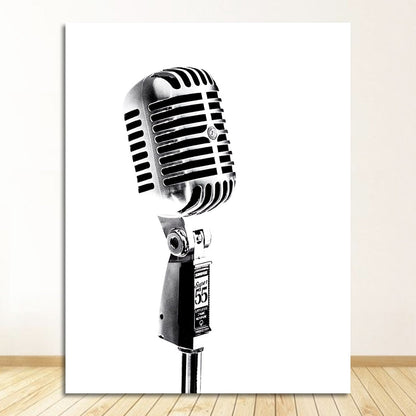 Black and White Microphone Canvas Art