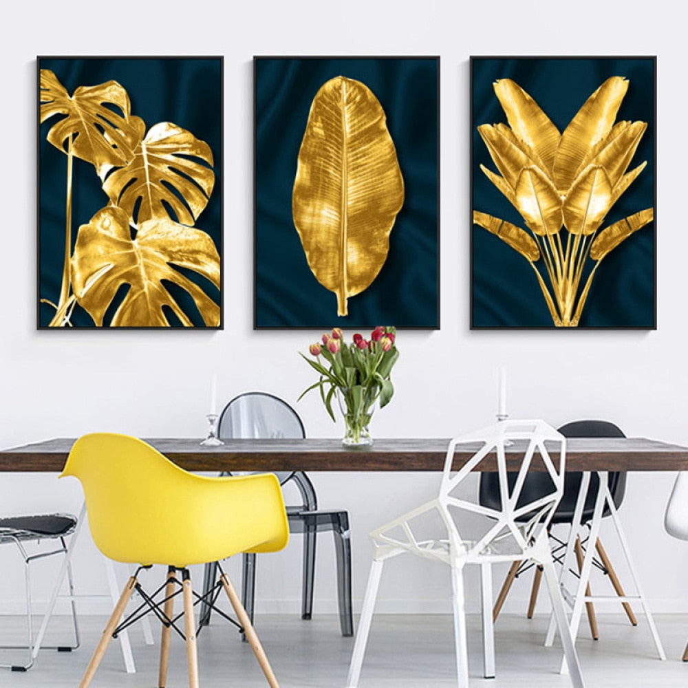 Nordic Golden Leaf Canvas Art