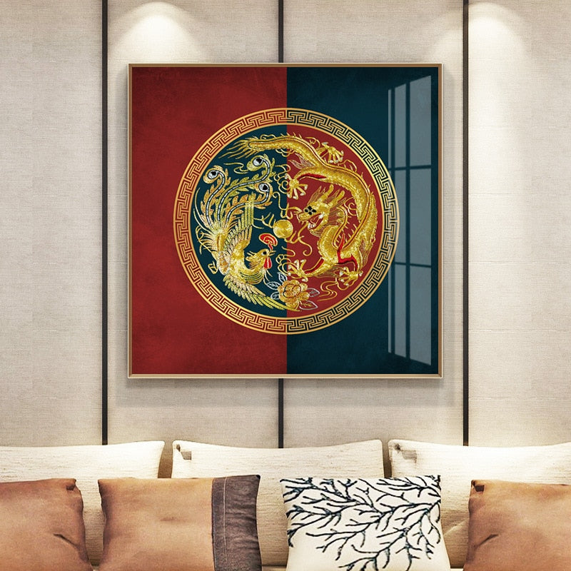 Chinese Gold Dragon Canvas Art