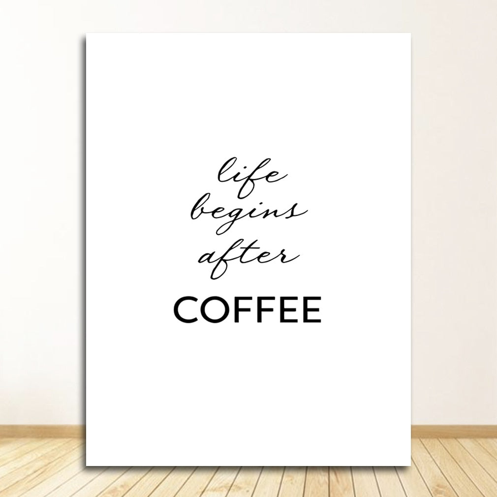 Black and White Coffee Shop Menu Wall Art Kitchen Canvas