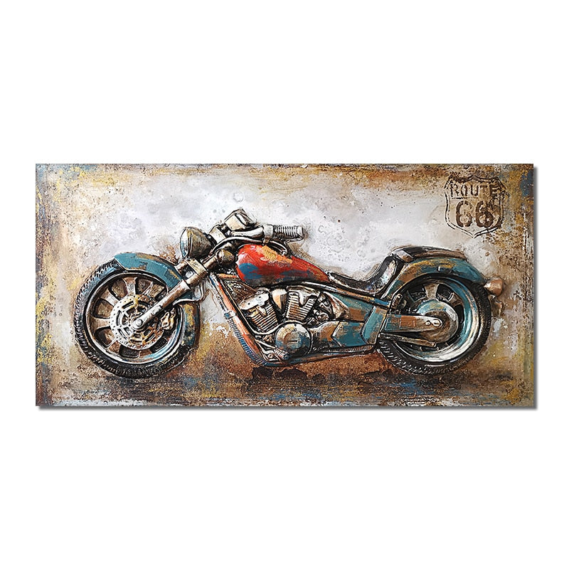 Retro Vintage Motorcycle Car Oil Painting Wall Art Canvas