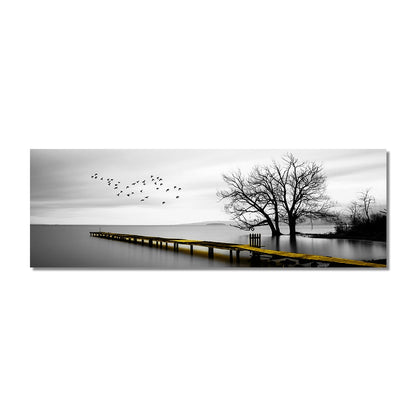 Seaside Golden Wooden Bridge Canvas Art