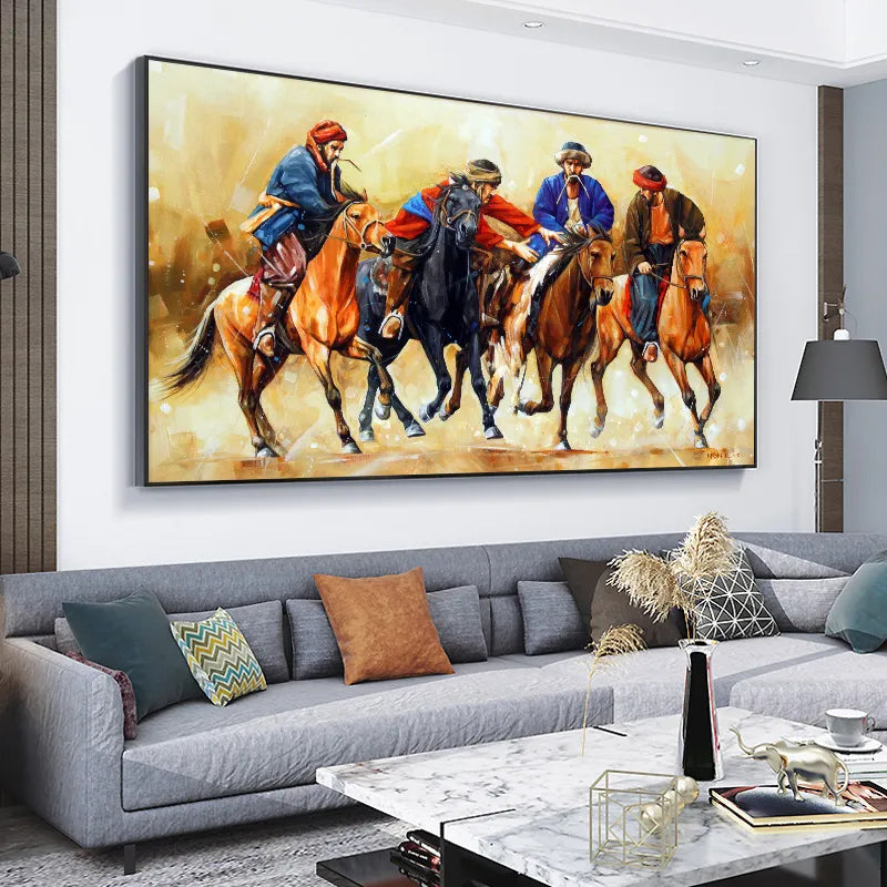 Four Travelers Riding Horses Wall Art Canvas