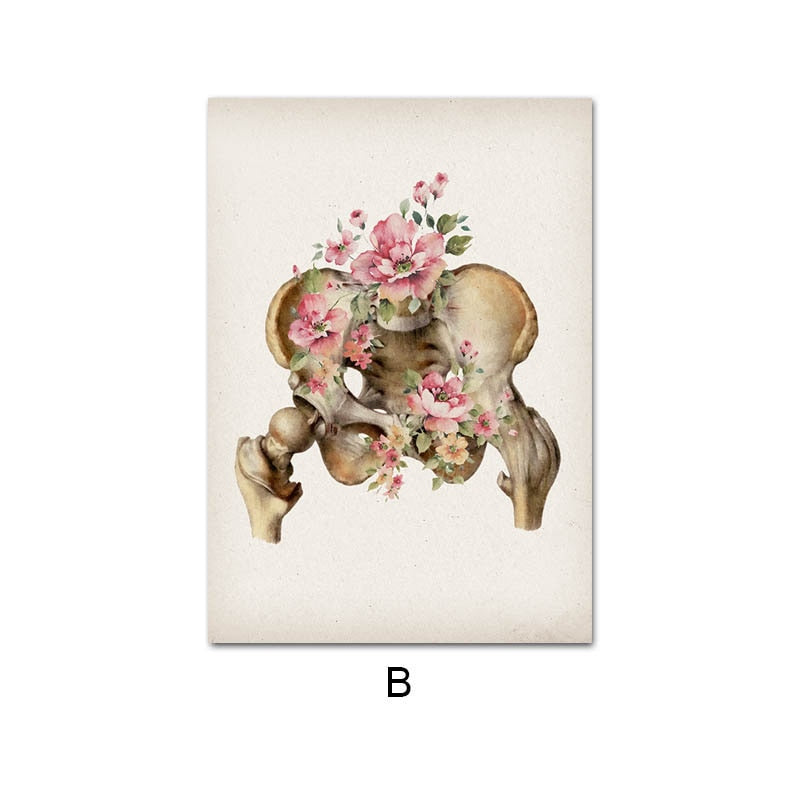 Floral Skeletal Bones Anatomy Canvas Art