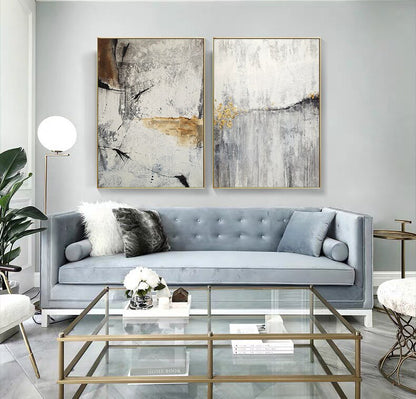 Gray Marble Abstract Gold Line Canvas Art