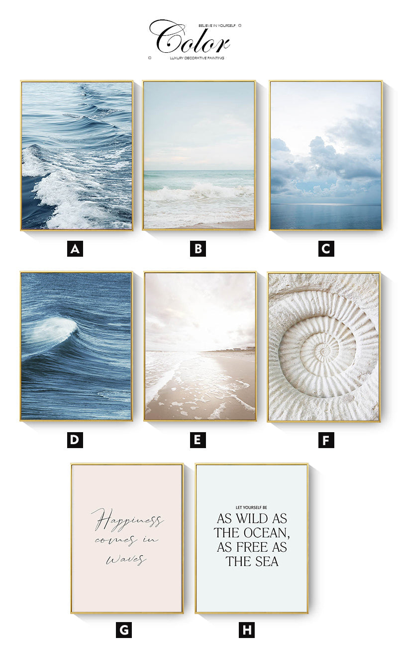 Blue Ocean Sea Wave Landscape Canvas Art