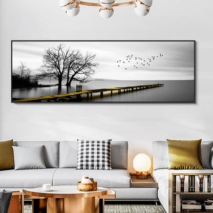 Seaside Golden Wooden Bridge Canvas Art