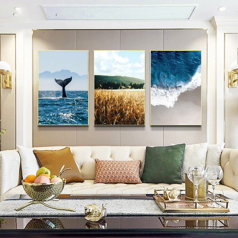 Blue Whale Wave Canvas Art