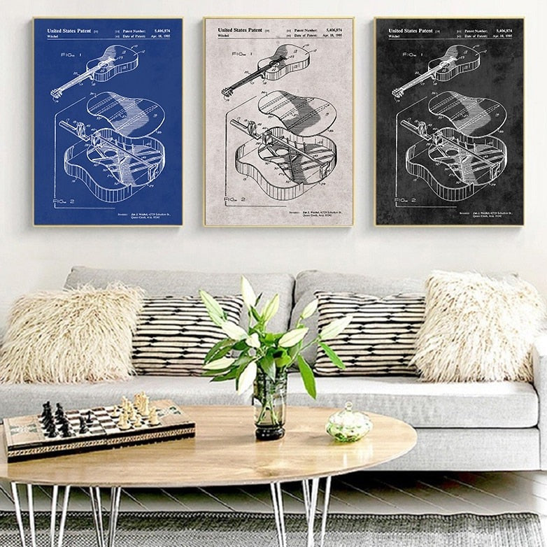 Martin Guitar Patent Blueprint Canvas Art