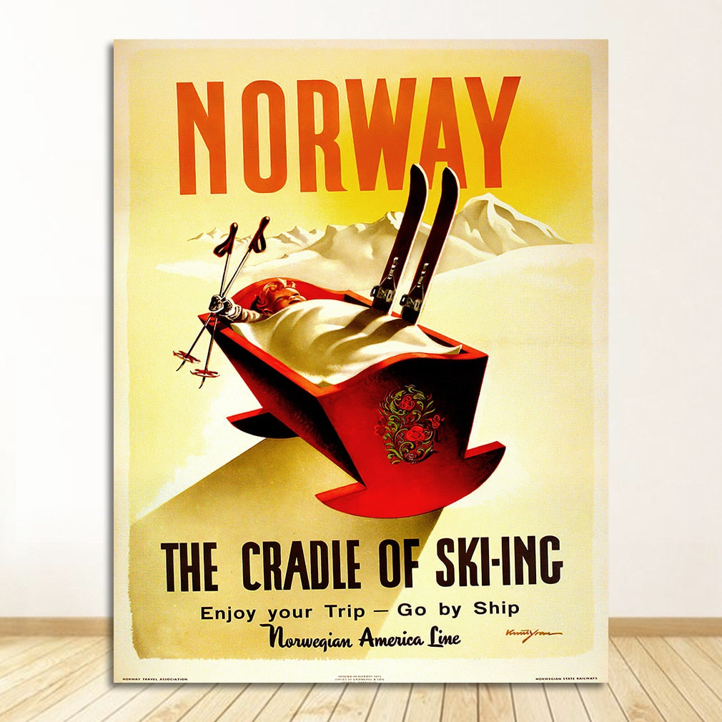 Ski in Norway Norge Fjords Canvas Art