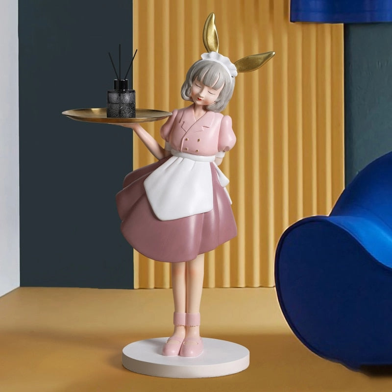 Girl Servant Statue with Tray