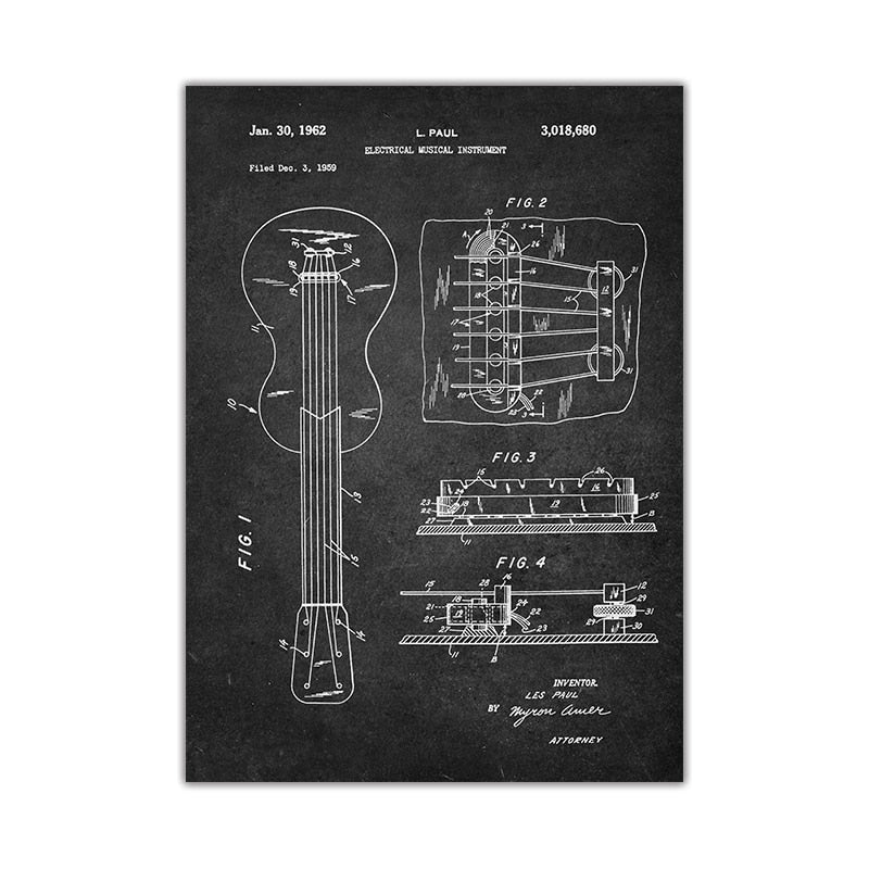 Music Instrument Blueprint Canvas Art