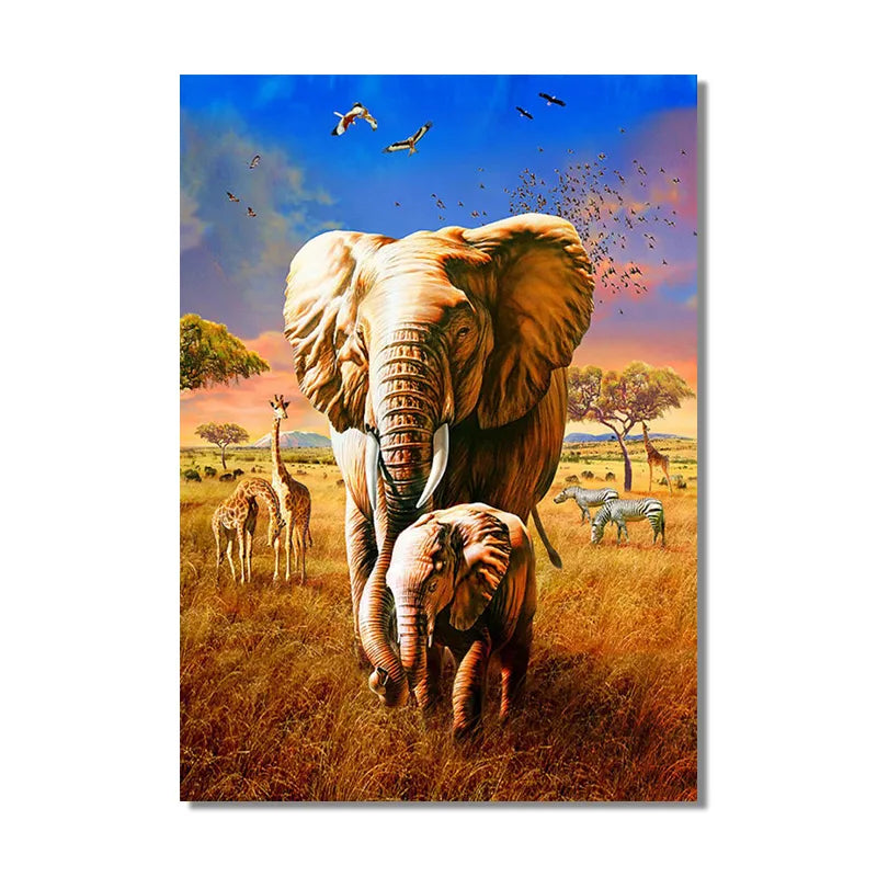 Elephant Giraffe African Savannah Wall Art Canvas