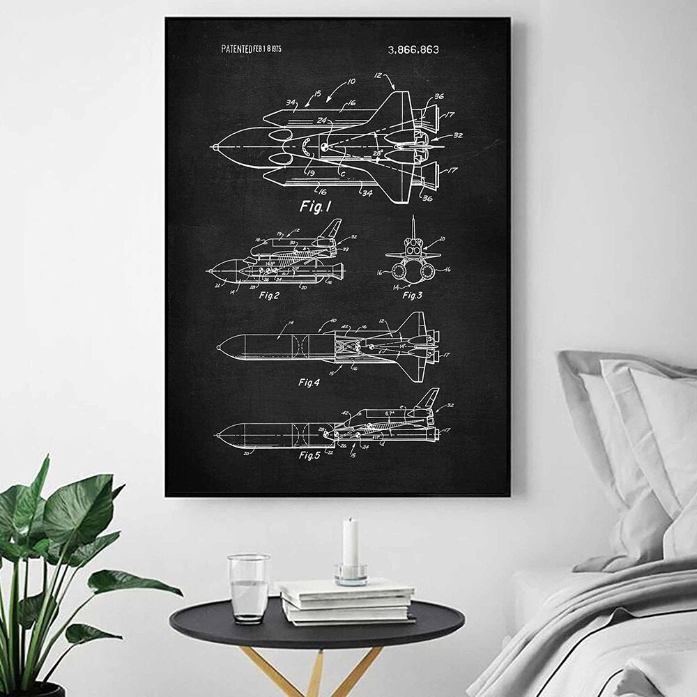 Space X Falcon 1 Patent Blueprint Canvas Art