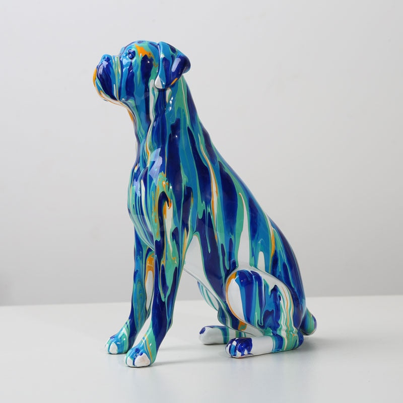 Painted Boxer Dog Resin Statue