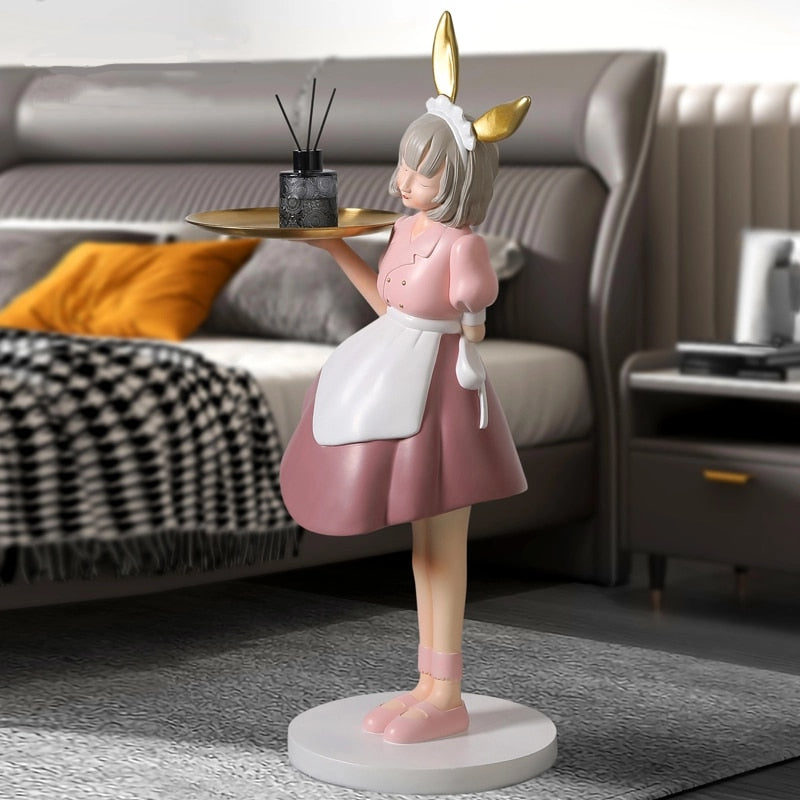 Girl Servant Statue with Tray