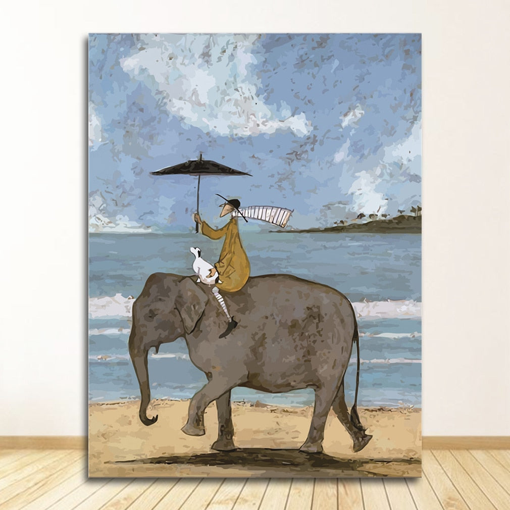 Couple with Dog Pet Canvas Wall Art