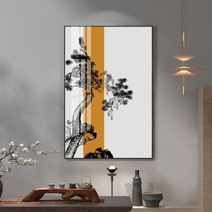 Chinese Style Black And White Welcome Pine Canvas Art