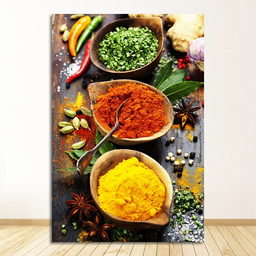 Kitchen Theme Mix Herb and Spices Canvas Art