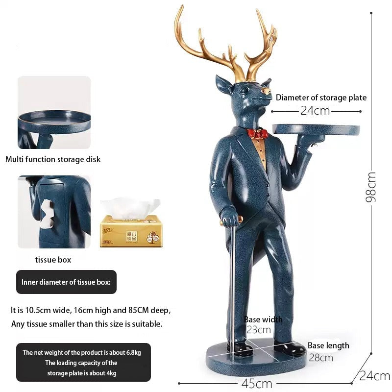 Gentleman Deer Statue With Tray and Tissue Storage