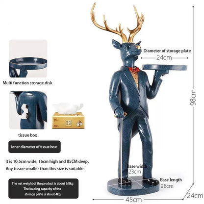 Gentleman Deer Statue With Tray and Tissue Storage