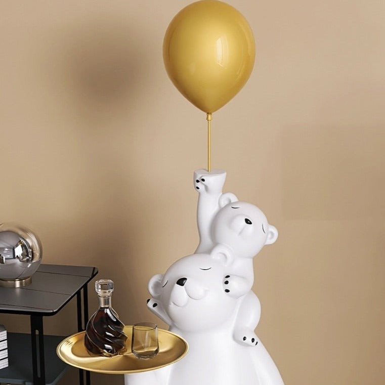 Polar Bear Cub Balloon Tray Statue