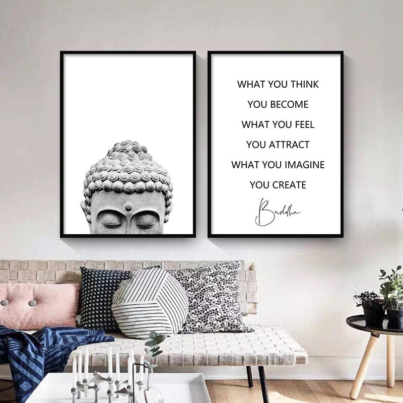 Gray Zen Buddha Head Quote Canvas Art