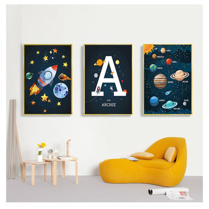 Rocket Spaceship Letter Nursery Wall Art Canvas