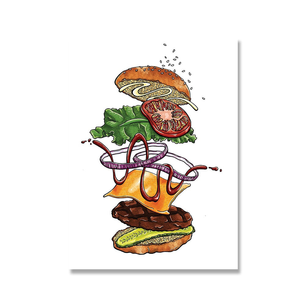 Cartoon Sandwich Burger Ice Cream Canvas Art