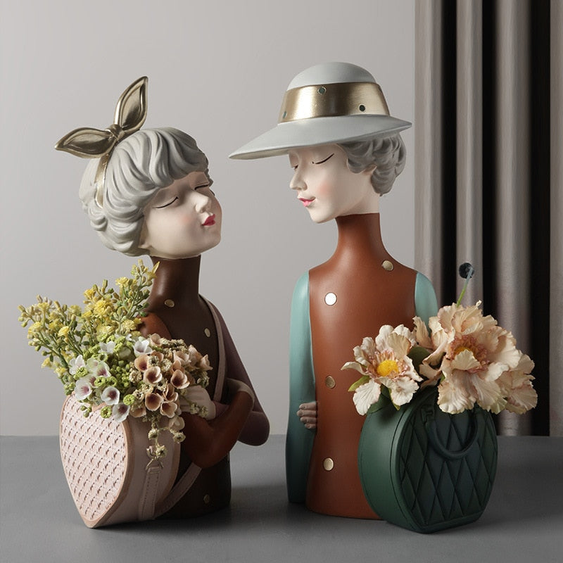 Woman Bag Vase Storage Statue