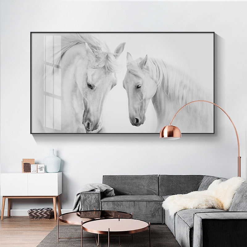 Modern Black and White Horse Canvas Art