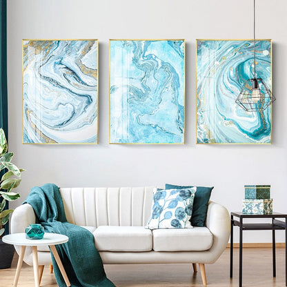 White Light Blue Marble Canvas Art