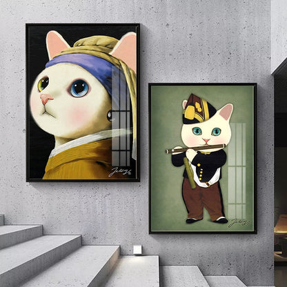 Cartoon Cat Painting Canvas Art