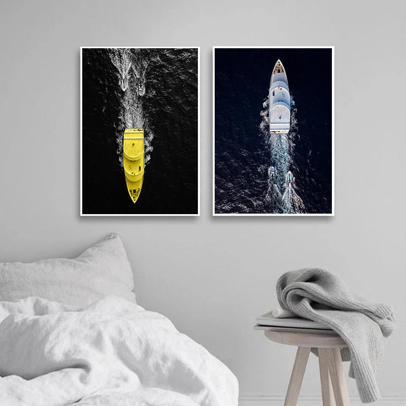 Deep Sea Whale Yacht Sea Canvas Art