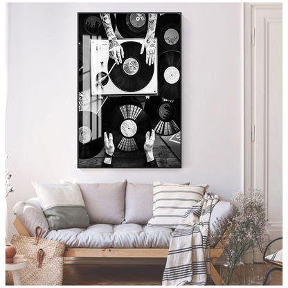 Black and White Vinyl Records Canvas Art