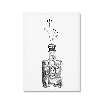 Black and White Funny Bar Kitchen Line Canvas Art