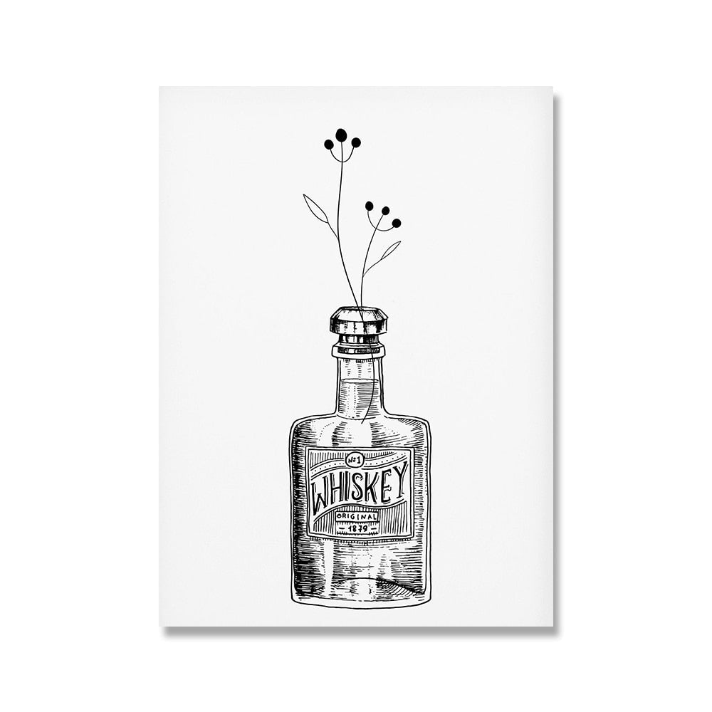 Black and White Funny Bar Kitchen Line Canvas Art